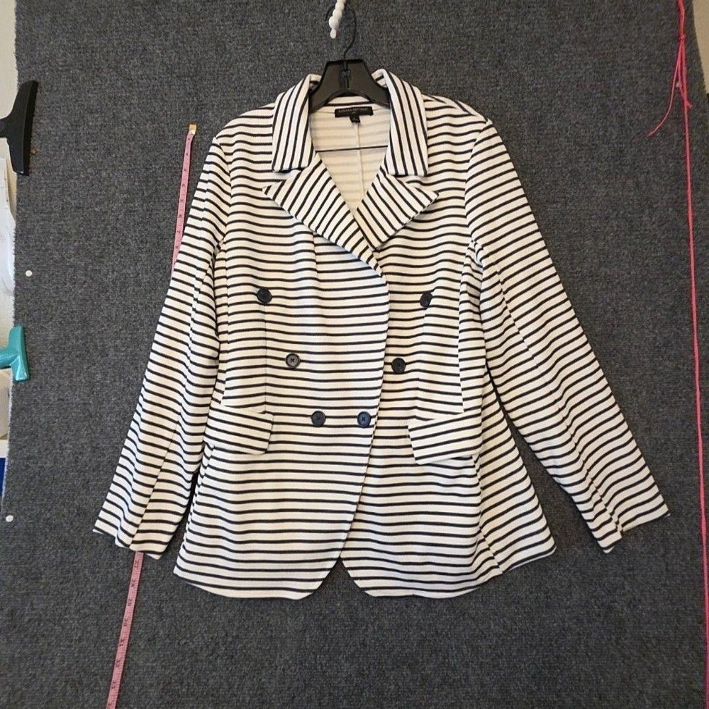 Banana Republic Blazer Jacket Womens L White Stripe Double Breasted Knit Pockets
